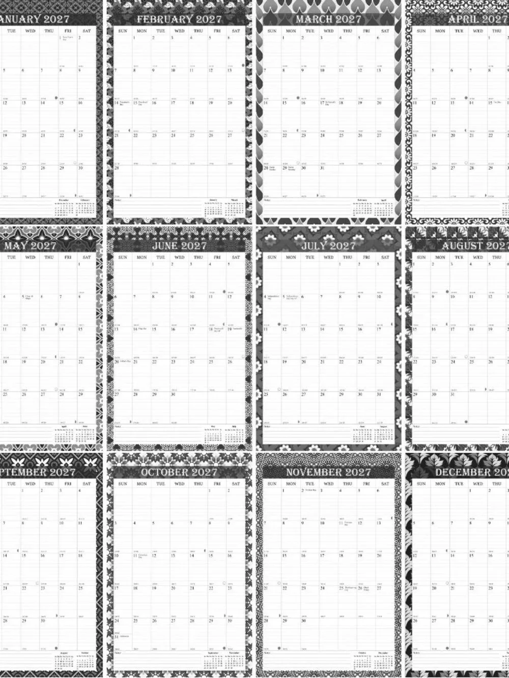 2027 Wall Calendar Spiral-bound Twin-Wire Binding - 12 Months 11